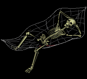 skeleton on a spiderweb hammock